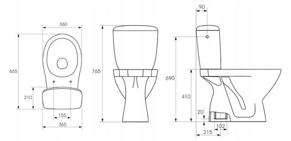 Cersanit Kaskáda, kombi wc so splachovaním 3/6l, vertikálny odpad + sedátko s polypropylénu, biela, K100-207
