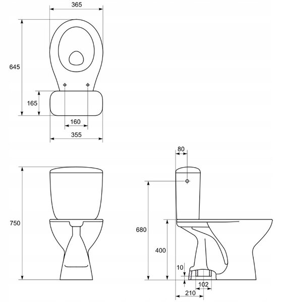 Cersanit President, kombi wc so splachovaním 3/6l, vertikálny odtok + s antibakteriálnym sedátkom z polypropylénu, biela, K08-029