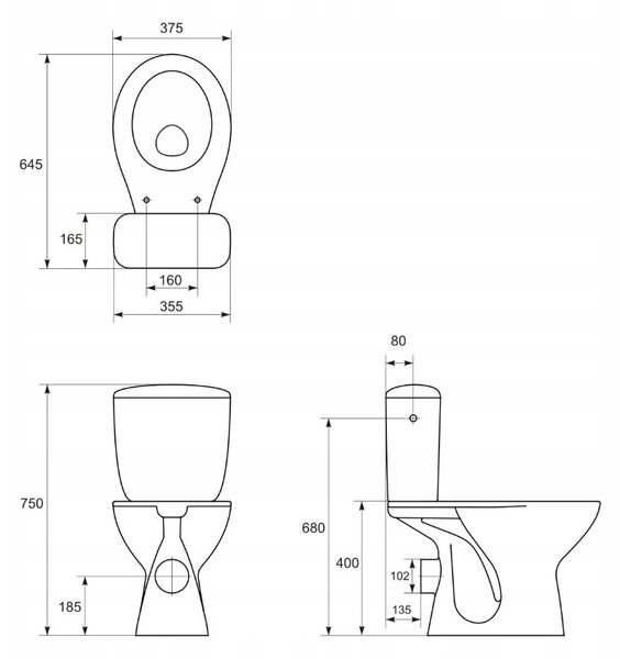 Cersanit President, kombi wc so splachovaním 3/6l, horizontálny odtok + s antibakteriálnym sedátkom z polypropylénu, biela, K08-028