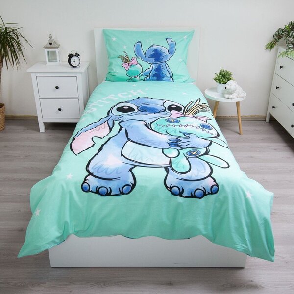 Bavlnené detské obliečky na jednolôžko v mentolovej farbe 140x200 cm Lilo & Stitch "Buddies" – Jerry Fabrics