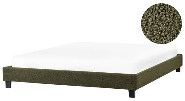Posteľ čalúnená tmavozelená buklé 180 x 200 cm rám postele s roštom bez čela spálňa moderný minimalistický štýl