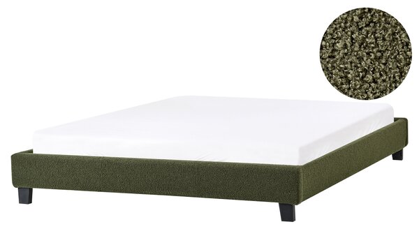 Posteľ čalúnená tmavozelená buklé 160 x 200 cm rám postele s roštom bez čela spálňa moderný minimalistický štýl