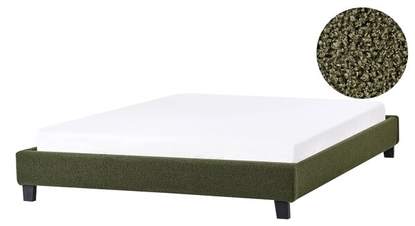 Posteľ čalúnená tmavozelená buklé 140 x 200 cm rám postele s roštom bez čela spálňa moderný minimalistický štýl