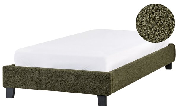 Posteľ čalúnená tmavozelená buklé 90 x 200 cm rám postele s roštom bez čela spálňa moderný minimalistický štýl