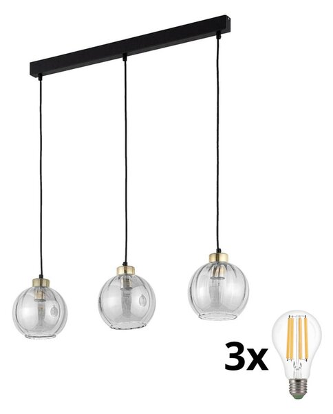 LED luster na lane DEVI 3xE27/15W/230V čierny/číry