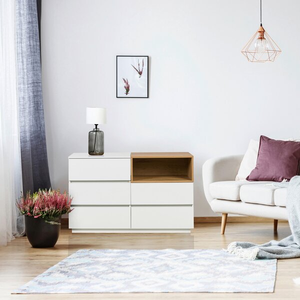ŠIROKÁ KOMODA, biela, farba duba, 120/76/40 cm MID.YOU - Online Only drobný nábytok, Online Only