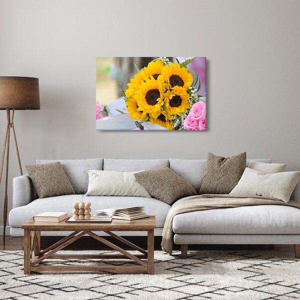Obraz svadobnej kytice zo slnečníc (90x60 cm)