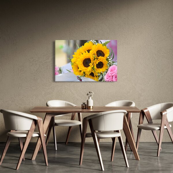 Obraz svadobnej kytice zo slnečníc (90x60 cm)