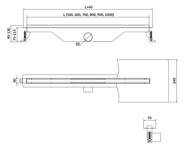 Cersanit Tako, SLIM lineárny odtokový žľab 70cm, nerezová, S907-013