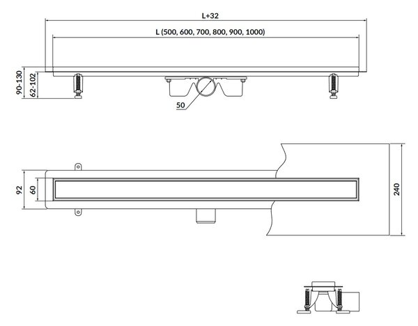 Cersanit Tako, lineárny odtokový žľab s obojstranným roštom 60cm, čierna, S907-017