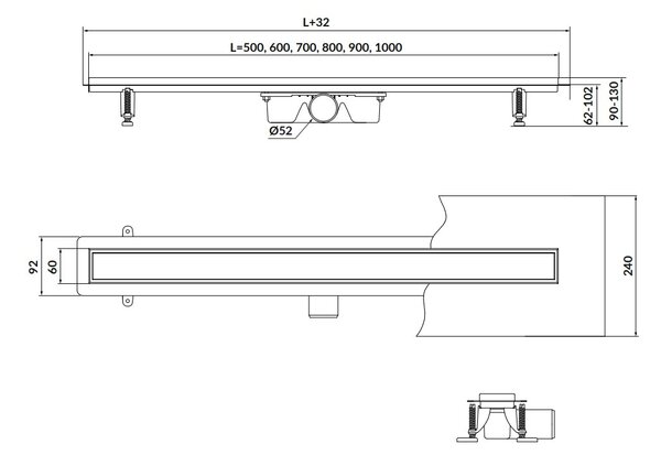 Cersanit Tako, lineárny odtokový žľab s obojstranným roštom 80cm, nerez, S907-010
