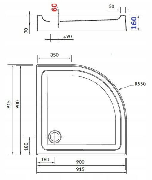 Cersanit Basic+Tako, štvrťkruhový sprchový kút 90x90x185 cm + sprchová vanička 90x16cm, biela, S601-118