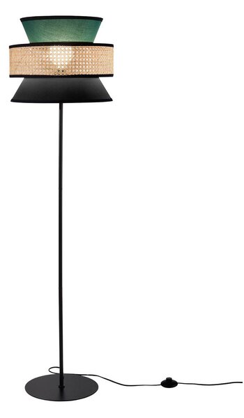 Luce Ambiente Design Stojacia lampa Gazebo, zelená/čierna/prírodná, 147 cm, látka/rattan, Zelená, Obývacia izba / jedáleň, Textil / látka / hodváb, Stojaca lampa