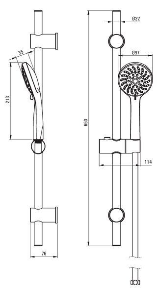 Deante Avis, sprchový stĺp 65cm s 5-funkčnou ručnou hlavicou a sprchovou hadicou 150cm, chrómová, NGV_051K