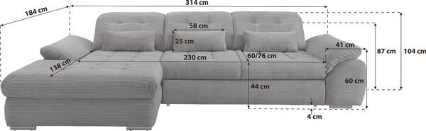 ROHOVÁ SEDAČKA, textil, sivá Livetastic - Sedačky, Online Only