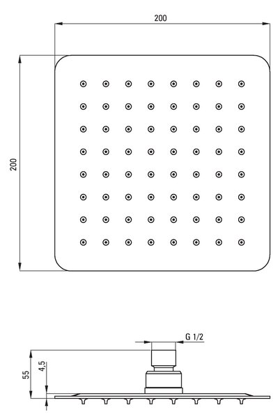 Deante Cascada Anemon, podomietová sprchová sada s dažďovou nerezovou hlavicou 200x200 mm, chrómová, NAC_09AP