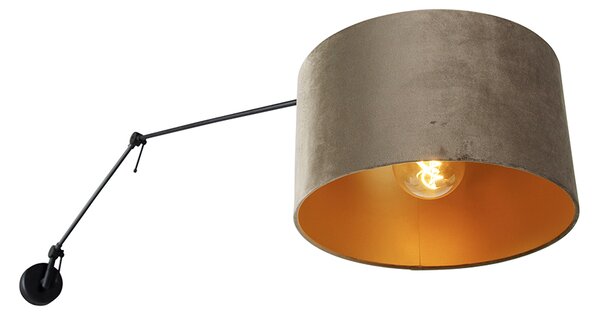 Nástenná lampa čierna s tienidlom zo zamatu taupe 35 cm nastaviteľná - Blitz