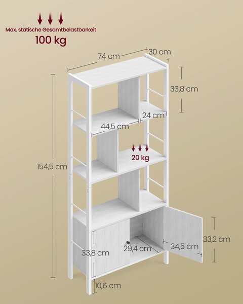 REGÁL, biela, farba javora, oceľ, 74/154,5/30 cm Boxxx - Regály, Online Only