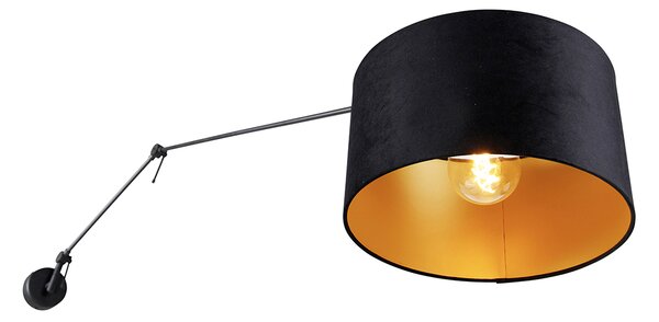 Nástenná lampa čierna s čiernym zamatovým tienidlom 35 cm nastaviteľná - Blitz