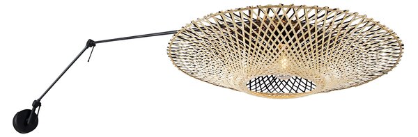 Nástenná lampa čierna s ratanovým tienidlom 50 cm nastaviteľná - Blitz
