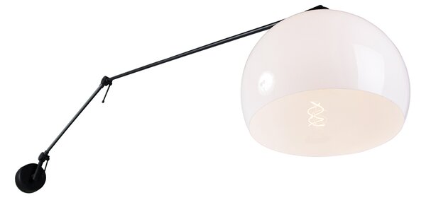 Nástenná lampa čierna s tienidlom bielym 30 cm nastaviteľná - Blitz