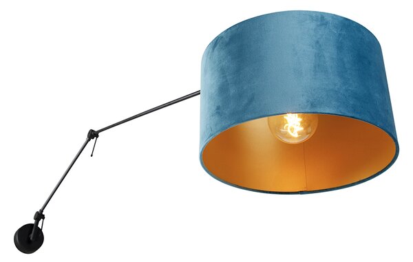 Nástenná lampa čierna s modrým zamatovým tienidlom 35 cm nastaviteľná - Blitz