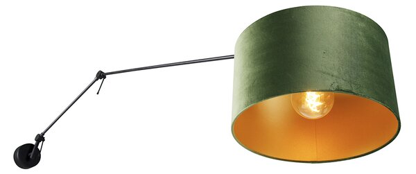 Nástenná lampa čierna so zeleným zamatovým tienidlom 35 cm nastaviteľná - Blitz
