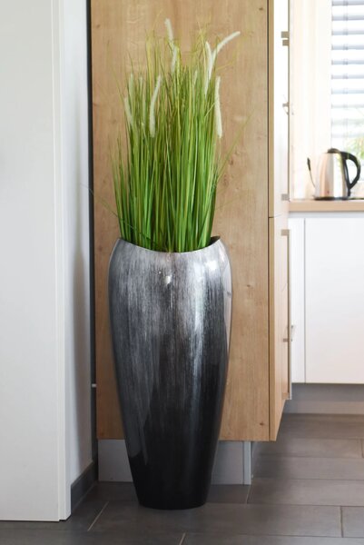 Exkluzívny kvetináč DELUXE, sklolaminát, výška 81 cm, čierno/strieborný lesk
