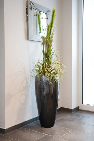 Exkluzívny kvetináč DELUXE, sklolaminát, výška 81 cm, čierno/strieborný lesk