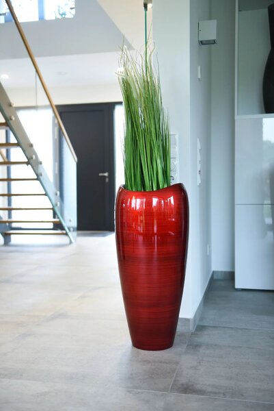 Kvetináč DELUXE, sklolaminát, výška 81 cm, červeno-čierný lesk