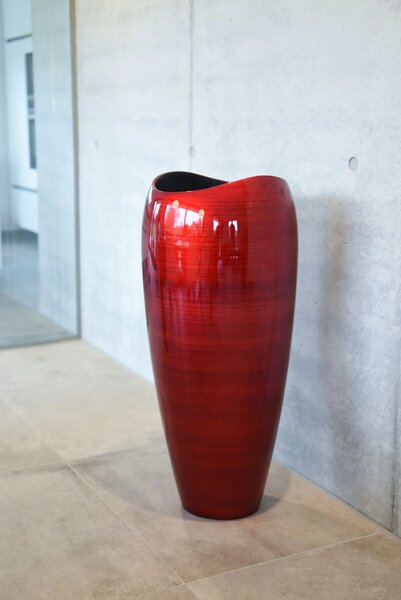 Kvetináč DELUXE, sklolaminát, výška 81 cm, červeno-čierný lesk