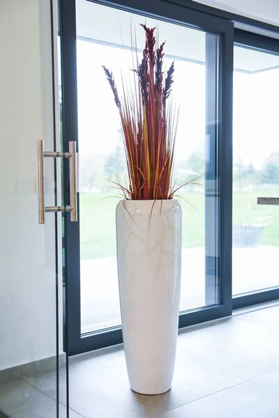 Exkluzívny kvetináč CAVITA, sklolaminát, výška 97 cm, biely mramor, lesk