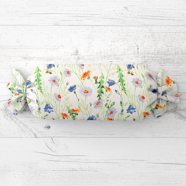Biante Vankúš valec bonbon Sandra SA-601 Margaréty a zvončeky na bielom 15x40 cm
