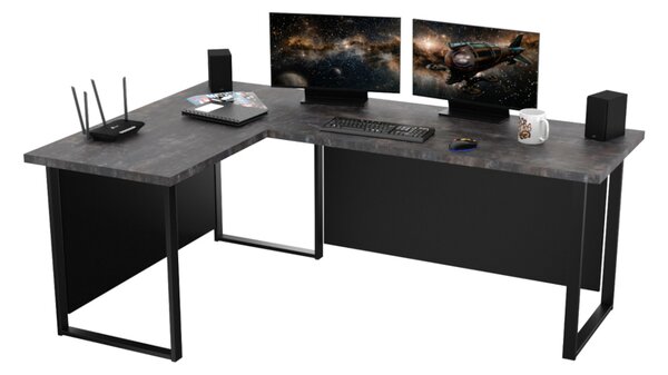 Počítačový rohový stôl VINI + doska, 200/135x74x65, tmavý betón