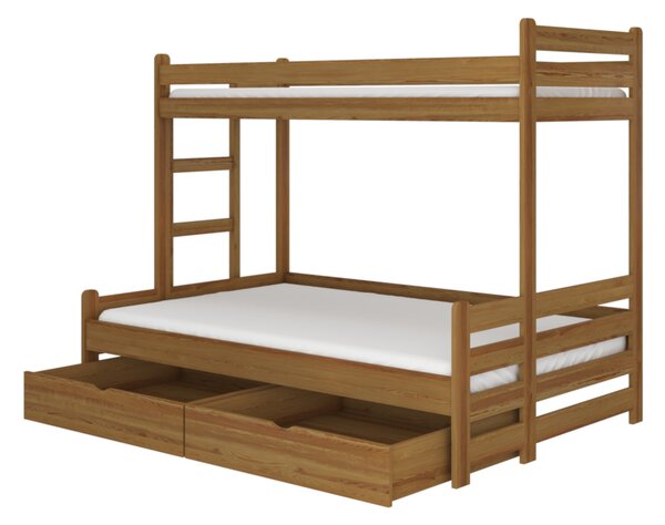 Detská poschodová posteľ BENITO + matrac, 90x200, dub