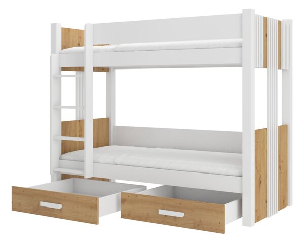 Detská poschodová posteľ ARTA, 90x200, biela/dub artisan