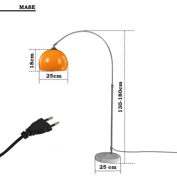 Jago stojacia oblúková lampa oranžová, 130 - 180 cm
