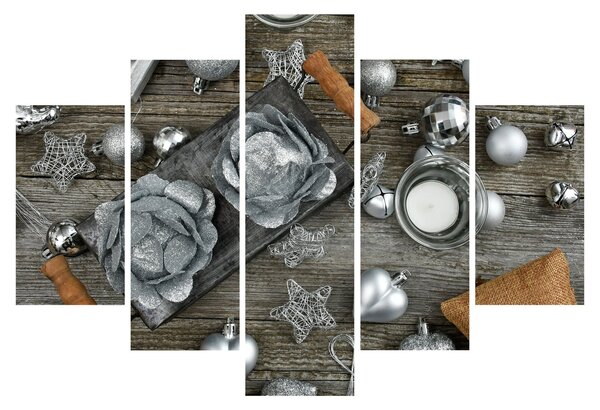 Obraz - strieborné vianočné dekorácie (150x105 cm)