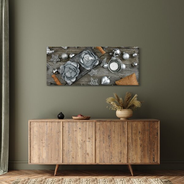Obraz - strieborné vianočné dekorácie (120x50 cm)