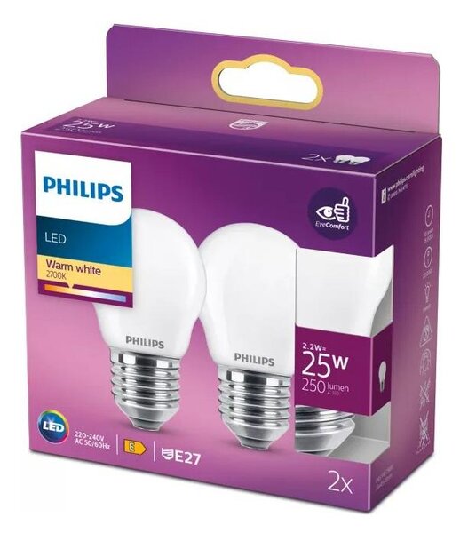 SADA 2x LED žiarovky Philips P45 E27/2,2 W/230 V 2700 K