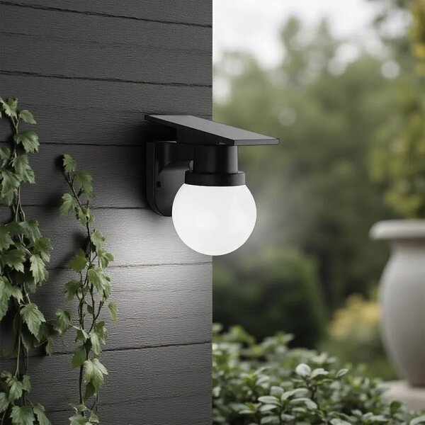LED solárne nástenné svietidlo LED/3,7V 3000/4000/6400K IP54 1800 mAh čierne + diaľkové ovládanie