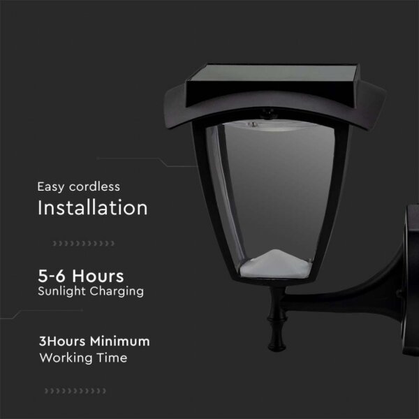 LED solárne nástenné svietidlo LED/2W/3,7V 3000/6000K IP65 2200 mAh čierna