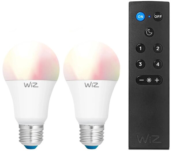 SADA 2x LED RGBW stmievateľné žiarovky A60 E27/9W/230V 2200-6500K Wi-Fi + diaľkový ovládač - WiZ