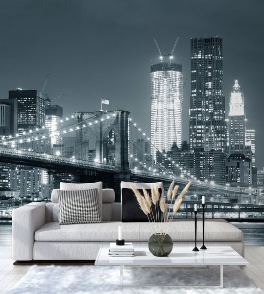 Fototapeta Brooklynský most v noci, New York čiernobiela verzia Materiál: Vliesová, Rozmery: 100 x 100 cm