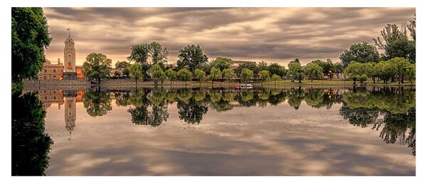 Obraz jazera a stromov (120x50 cm)