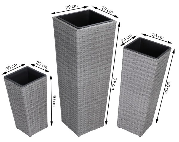 Ratanový kvetináč BEN02 set-3 kusy siva výška 40cm 60cm 80cm