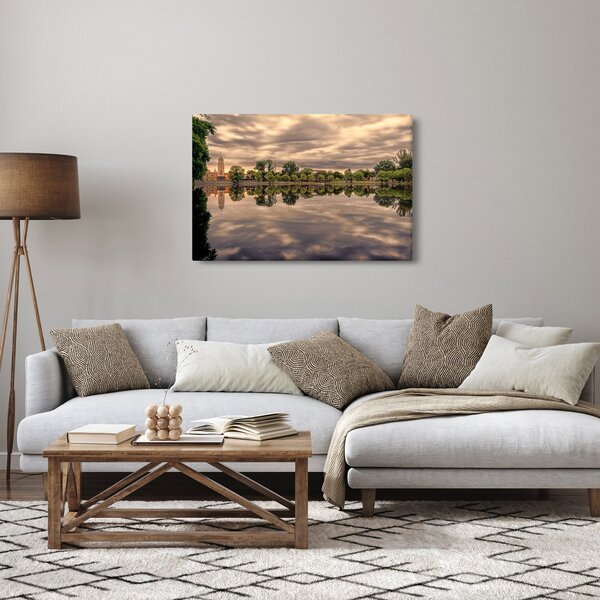 Obraz jazera a stromov (90x60 cm)
