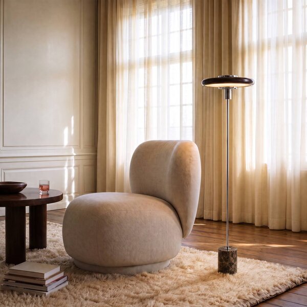 Lindby Stojacia lampa Branford, retro, hnedá, kov/mramor, Hnedá / hrdzavá, Obývacia izba / jedáleň, kov, Vintage, Stojaca lampa