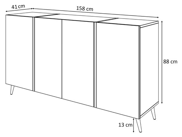 KOMODA SANTINO 4D BIELY LESK + ZLATÉ NOŽIČKY 158 cm