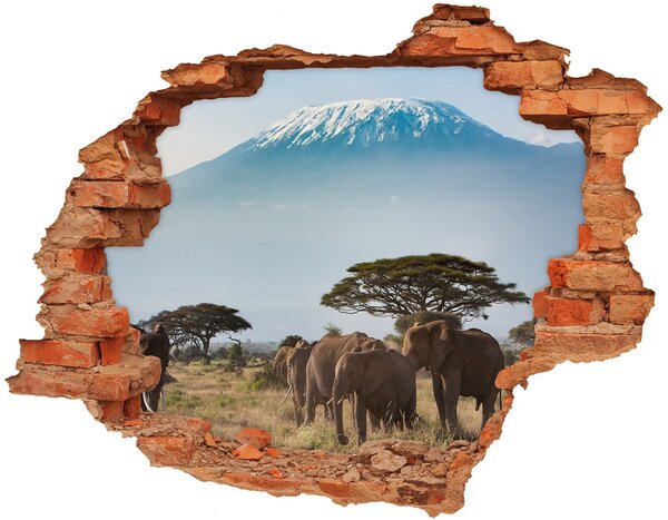 Nálepka 3D diera na stenu Slony kilimandžáro
